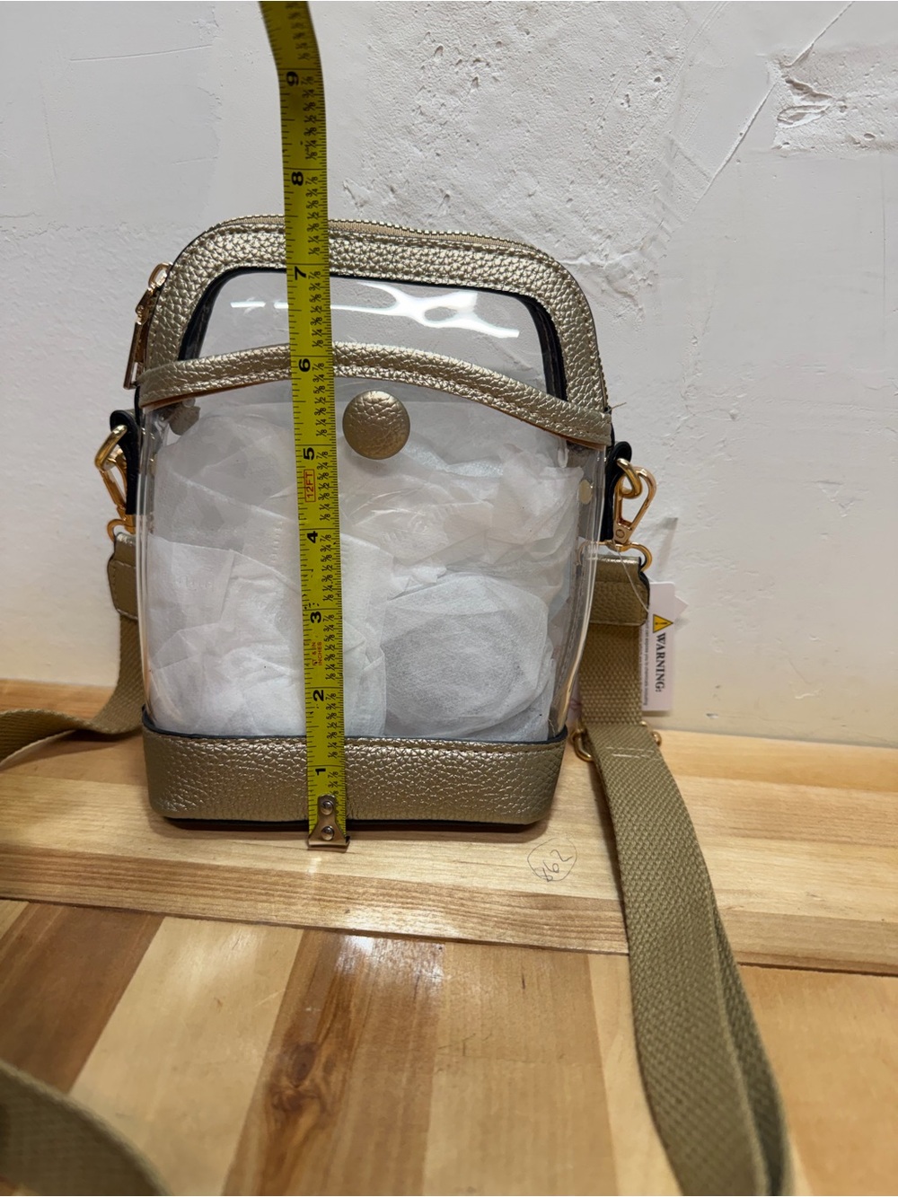 Clear Crossbody Bag with Gold Trim - Picture 6 of 8